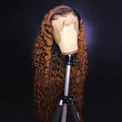 China Kinky Curly Lace Front Human Hair Wigs 13*4 Ombre T1B/27 Colored Women Brazilian Remy Hair Wig Pre Plucked Bleached Knots for sale