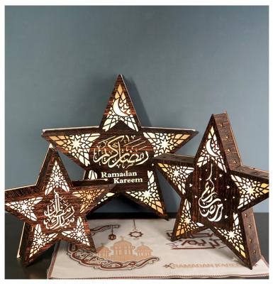 China 100% Wooden Muslim Wall Lamp Party Decorations Ramadan Home Decoration Eid Mubarak Eco-friendly LED Star Light for sale