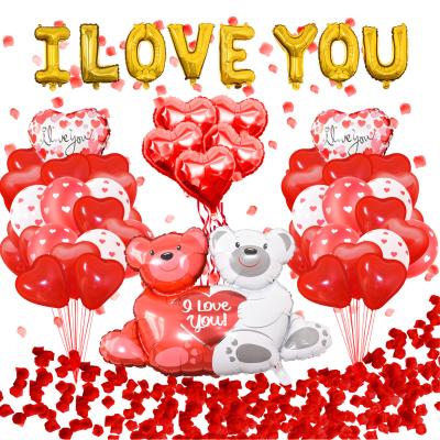 China Foil balloon set petal wedding decoration foil balloon gift bear arch Valentine's Day romantic balloon I love you for sale