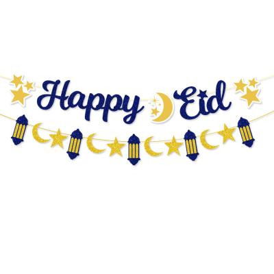 China Hot Stamping Moon Hanging Star Ramadan Happy Eid Banner Activity Decoration 2022 Muslim Party Wall Decoration for sale