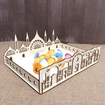 China Muslim Dish Ramadan Eid Mubarak Cutlery Tray Holiday Decoration Party Decoration Dessert Bread Wooden Fruit Tray for sale