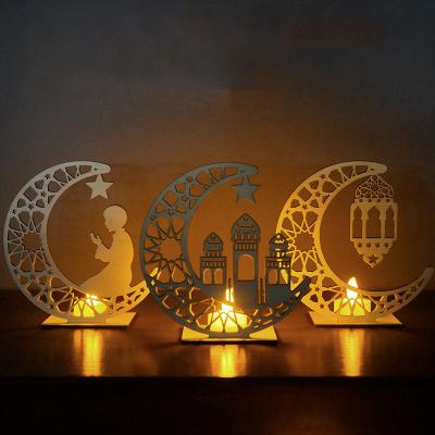 China 100% Amazon Eco-Friendly Muslim Party Eid LED Mubarak Wooden Ornaments For Ramadan Desktop Decorations for sale