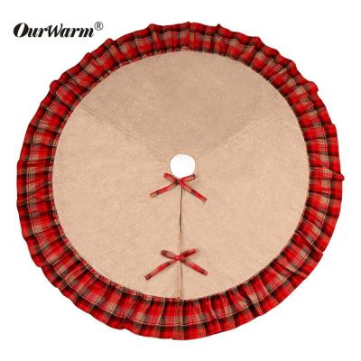 China Hristmas OurWarm Decoration Personalized 48 Inch Black and Red Plaid Christmas Burlap Tree Skirt for Christmas Tree for sale