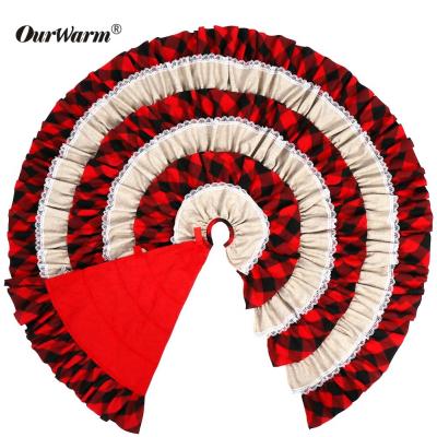 China OurWarm Durable and Festive Newly Arrived Thick Durable Plaid Christmas Tree Canvas Skirt for Christmas Tree for sale