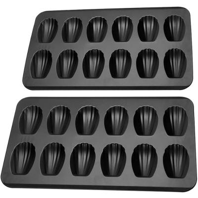 China Good Quality Viable Carbon Steel 12 Hole Shell Shaped Baking Cake Pan Black Nonstick for Kitchen for sale