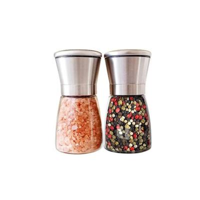 China Sustainable Set of 2 Salt and Pepper Grinder Stainless Steel Glass Body Mill Container Set Salt Grinders Pepper Grinders for sale