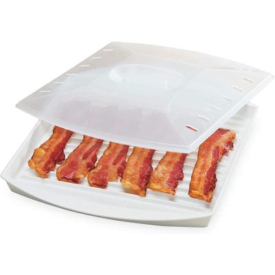 China Easy Viable Safety Microwave Bacon Maker Plastic Microwave Grill Bacon Cooker With Lid Kitchen Tool for sale