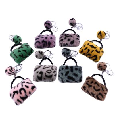 China New Product Faux Fur Ball Pompom Chains Plush Leopard Shape Creative Mini Pompom Bag Plush Wallet Handbag Key Chain Car Pendant Key Ring for sale