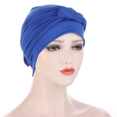 China New Character Women's Hair Care Islamic Head Scarf Muslim Hijab Milk Silk Bead Braid Wrap Stretch Turban Chemo Head Wrap Hat for sale