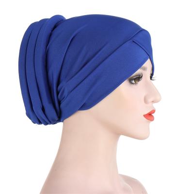 China Muslim Elastic Cancer Chemo Beanies Hats Headwrap Plated Character Ruffle Cotton Turban Hat For Women Hair Cap for sale