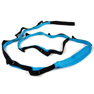 China Polyester Fabric Yoga Strap Belt Pilates Training Belt Blue + Black Exercise Bands Yoga Stretch Band for sale