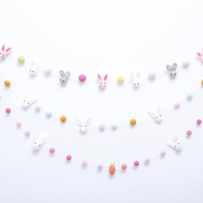 China Wool Felt 100% Handmade Hot Selling Easter Ornaments Wool Felt Rabbit Pompom Garland for sale