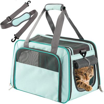 China Outdoor Breathable Collapsible Soft Sided Airline Stocked Escape Proof Approved Travel Pet Carrier Dog Cat Carrier With Mesh Window for sale