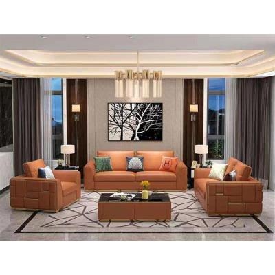 China Custom Modern Italian Orange Genuine Cowhide Living Room Furniture Sofa Bed Within 2 Days Delivery Couches Leather Sofa Set Three for sale