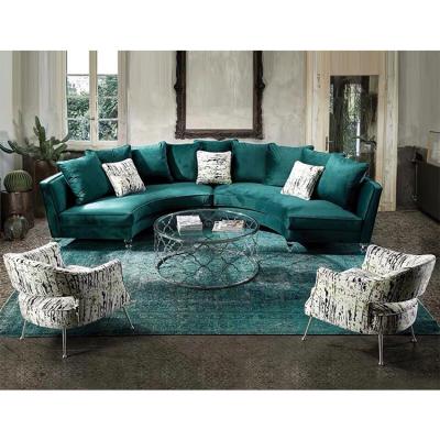 China Custom round luxury modern furniture round sectional royal velvet sofa bed blue couch sofa set 7 6 seater for sale