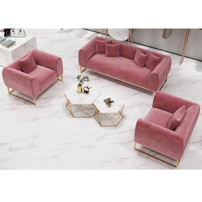 China Classic 2 Seater Sofa Bed Custom Gold 3 Piece Home Pink Chesterfield Velvet Sofa Set For Living Room for sale