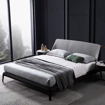 China New Design Modern Gray Metal Canvas Feet Double Bed Minimalist Comfortable Bed for sale