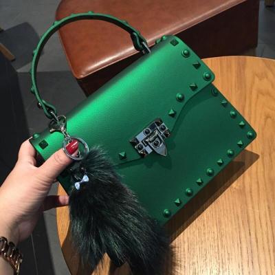 China 2020 New Fashion Plush PVC Ladies Handbag Pendant Matte Totes Rivet Single Shoulder Purses and Handbags Jelly for sale