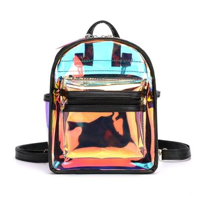 China Waterproof PVC Holographic Transparent Hologram Clear Women's Backpack Purse Jelly Ladies Back Pack Small for sale