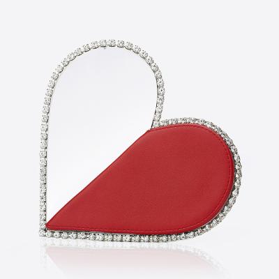 China Diamond Red Heart Evening Clutch Daily Bags Women Designer Chic Rhinestone Acrylic Handle Purse For Wedding Party Bag A Pipe for sale