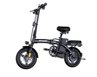 China New 14 Inch Carbon Steel Hidden Mini Electric Folding 48V 250w 10 Ohm Ladies Men's Muvike City Carbon Steel Frame Fat Bike Electric Bicycle for sale