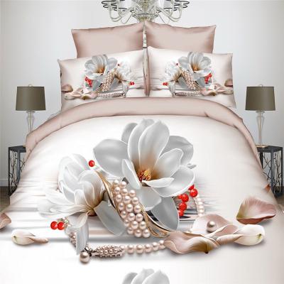 China Nondisposable 3D Floral Printing Bedroom Textile Decor 4 Pcs Comforter Bedding Set, Luxury Soft Queen Size Bed Sets for sale