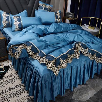 China Nondisposable European Summer Silk Duvet Cover Bed Set, Elegant Royal 4 Pcs Quilting Comfortable Bed Set for sale