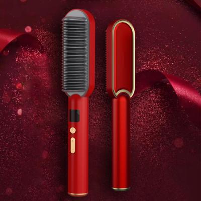 China ion to stroke 2022 luxury professional electric comb fast ptc hair straightener brush for styling hair curler sweep 3 in 1 brush for sale