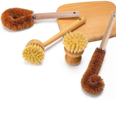 China Sustainable Natural Rubber Wooden Dish Scrub Brush 4 Piece Set, For Vegetable And Kitchen Dish Cleaning, Crafted From Coconut Fibers for sale