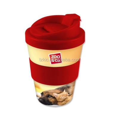 China Viable plastic 8oz coffee to go mug with lid and silicon band for sale