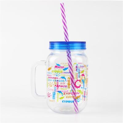 China Sustainable Smoothie Drink Mason Jar Juice Cup With Plastic Straw for sale