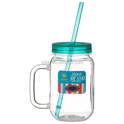 China 16 Ounce Viable Single Wall Plastic Mason Jar With Handle for sale