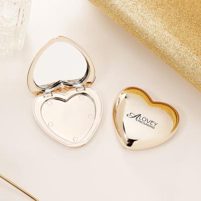 China Other Cute Heart Shaped Compact Blush Packaging With Mirror Powder Compact Case Gold for sale