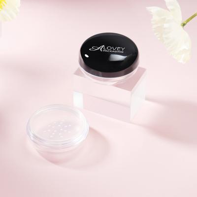 China 12g Cosmetic Loose Powder Container Round Black Cap Cute Empty Cosmetic Loose Powder Case With Sifter And Blast for sale