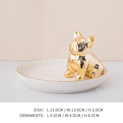 China Dog Jewelry Box Tray Display White Ceramic Ring Minimalist Gold Dish for sale