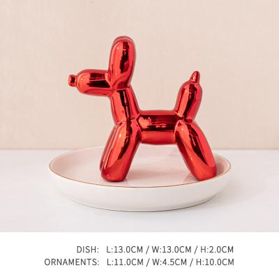 China Minimalist European style creative balloon dog jewelry ring ceramic dishes for decoration ornaments for sale