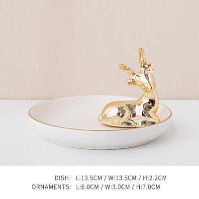 China Minimalist European style creative ceramic deer jewelry ring dishes for decoration ornaments for sale