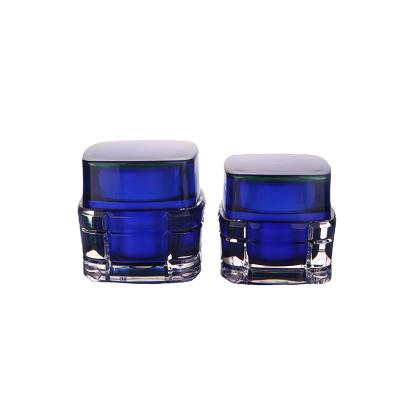 China New Design 30g 50g Blue Color Acrylic Lotion Serum Jar Plastic Cosmetic Container Square for sale