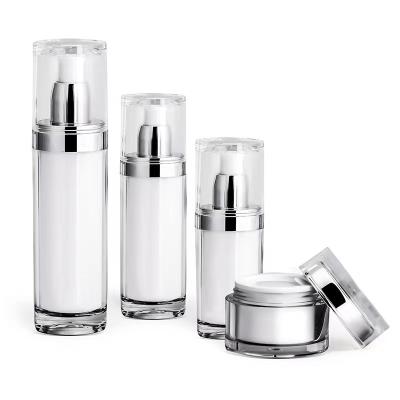 China Cosmetic Custom Plastic Acrylic Double Layer Pump Lotion Bottle And Serum Cream Jar Set for sale