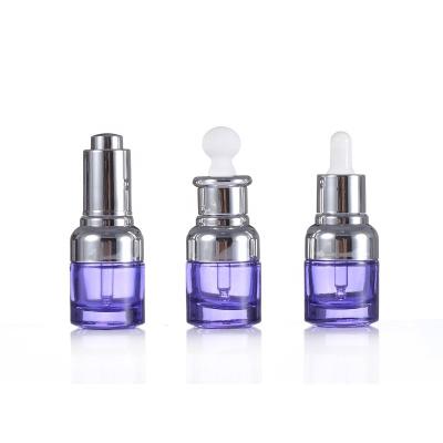 China 20ml Cosmetic Purple Serum Bottles Empty Glass Essential Oil Recyclable Dropper Bottle for sale