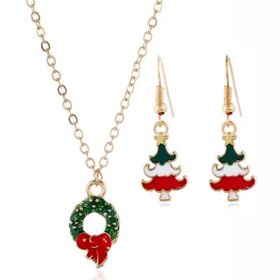 China New TRENDY Christmas Jewelry Set Creative Drop Oil Christmas Tree Necklace Bell Earrings Pendant Ornaments Fashionable Alloy Micro Insert for sale