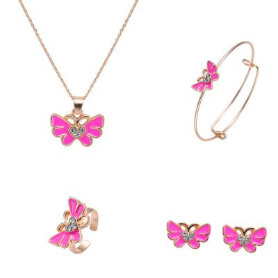 China New FASHIONABLE Exquisite Jewelry Alloy Drop Oil Butterfly Set Necklace Earrings Rings Wholesale Supply for sale