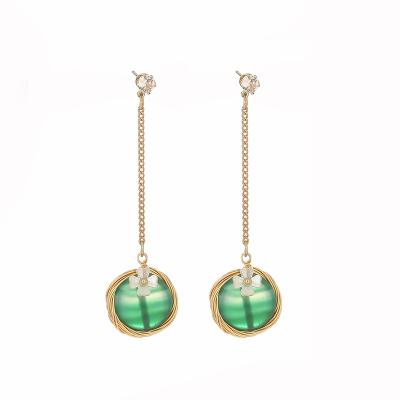 China European and American Exquisite Natural Pearl Stone Green Stone Silver Needle Fashion Ladies Earrings Retro Fashion Trendy 925 Earrings for sale