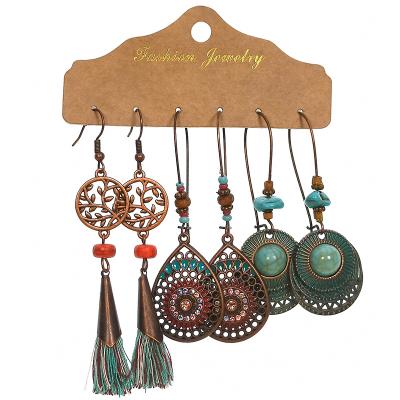 China 3pcs/set wooden tassel earrings long Bohemian earring 3pcs/set for sale