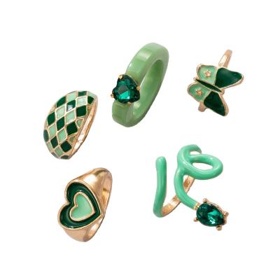 China A223 Electroplating Serpentine Ring Set Temperament Fashion Green Ring Set Vintage Women Superior Alloy Fashion Green Ring Set for sale