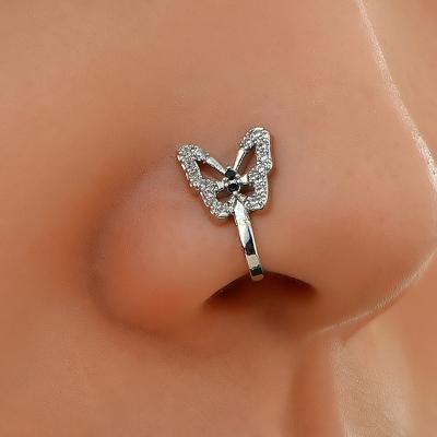 China Cute Fast Delivery Butterfly Silver Plated Copper Unperforated Nose Ring for sale