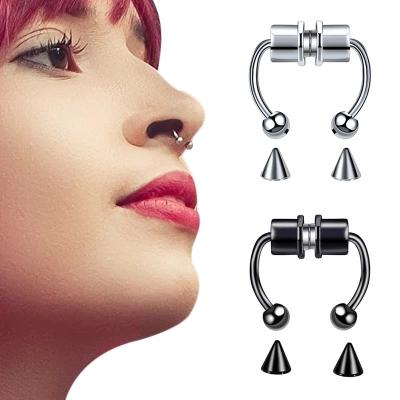 China Vintage Septum Nose Ring Horseshoe Hoop Reusable Magnetic Non-Puncture Stainless Steel Nose Septum Rings Piercing for sale