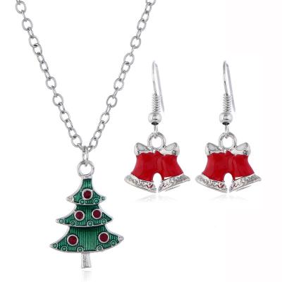 China Fashionable Creative Bell Earrings Necklace Christmas Oil Drop Set Jewelry New Christmas Pendant Ornaments for sale