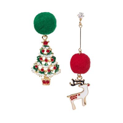 China TRENDY Cartoon Christmas Hairball Christmas Tree Snowman Old Man Bell Snowflake Bell Ear Stud Asymmetric Ear Studs for sale