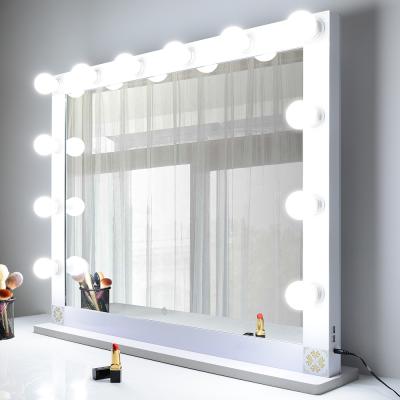 China Hollywood Style Lighted Vanity Mirror, Tabletop Or Wall Mounted Lighted Makeup Mirror With Bulbs Replace for sale